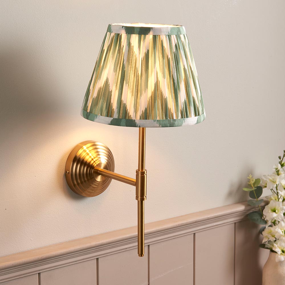 Obelisk T Bar And Zigzag 20cm Cotswold Green Shade Wall Light In Brushed Aged Brass