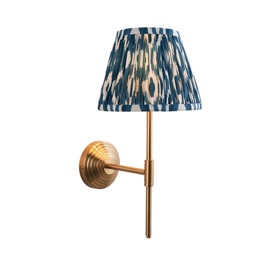 Obelisk T Bar And Ikat 20cm Marlin Blue Shade Wall Light In Brushed Aged Brass