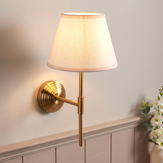 Obelisk T Bar And Ivy 20cm Vintage White Shade Wall Light In Brushed Aged Brass