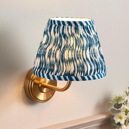 Step Arc And Ripple 20cm Marlin Blue Shade Wall Light In Brushed Aged Brass