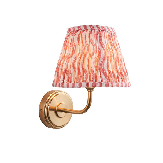 Step Arc And Ripple 20cm Coral Pink Shade Wall Light In Brushed Aged Brass