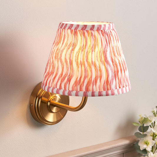 Step Arc And Ripple 20cm Coral Pink Shade Wall Light In Brushed Aged Brass