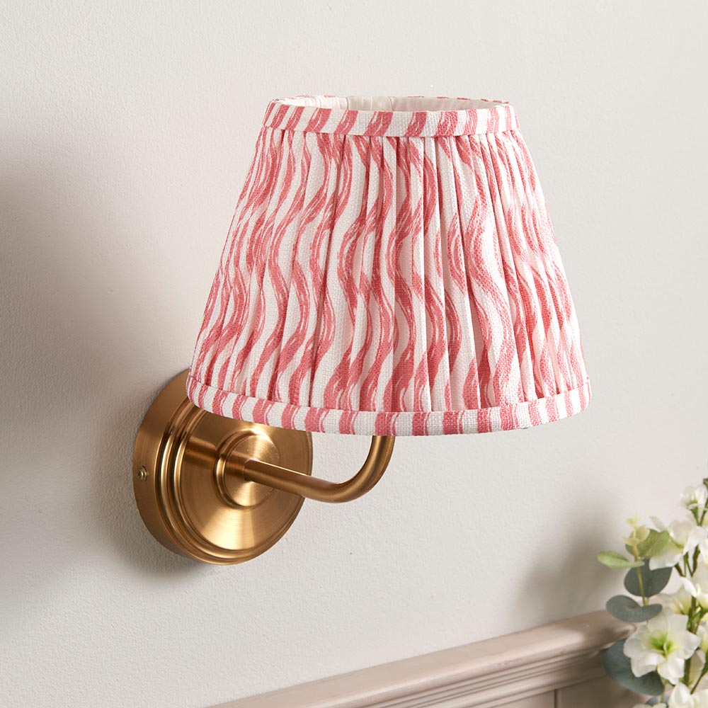 Step Arc And Ripple 20cm Coral Pink Shade Wall Light In Brushed Aged Brass