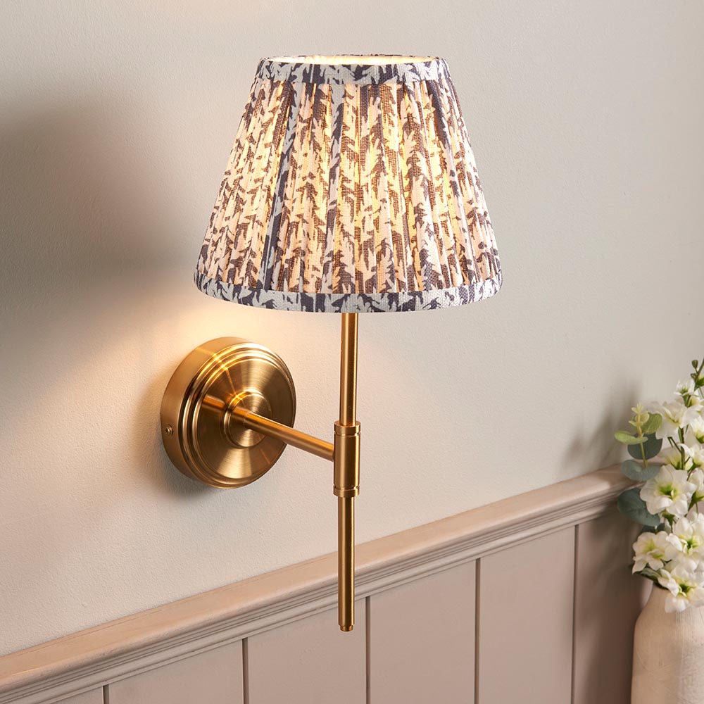 Step T Bar And Leaf 20cm Pearl Grey Shade Wall Light In Brushed Aged Brass