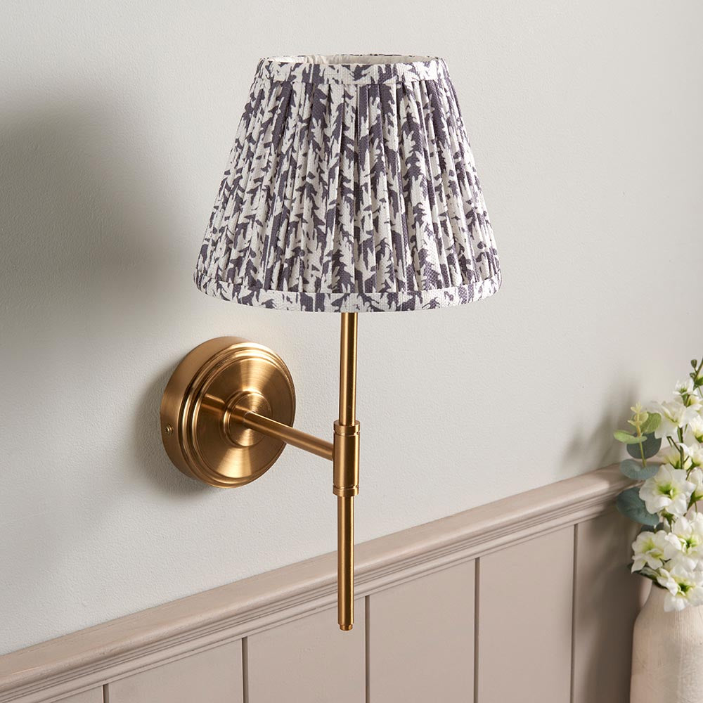 Step T Bar And Leaf 20cm Pearl Grey Shade Wall Light In Brushed Aged Brass