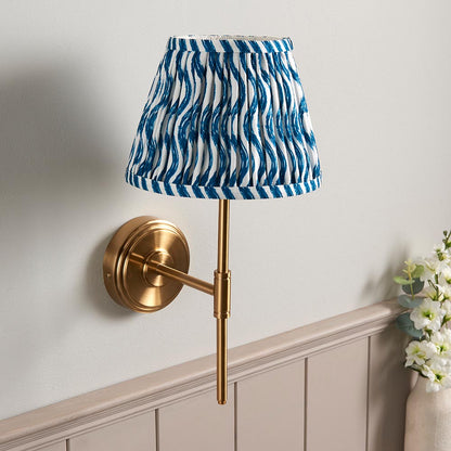 Step T Bar And Ripple 20cm Marlin Blue Shade Wall Light In Brushed Aged Brass