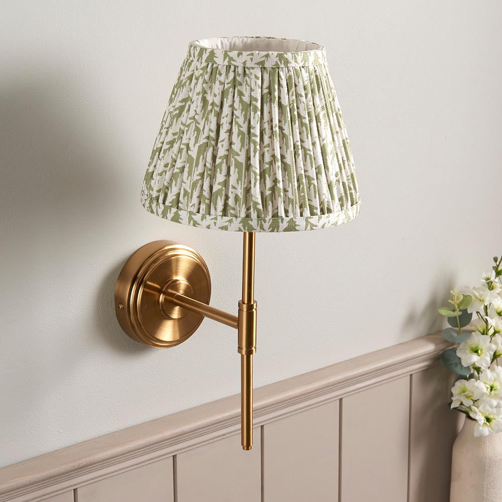 Step T Bar And Leaf 20cm Herb Garden Green Shade Wall Light In Brushed Aged Brass