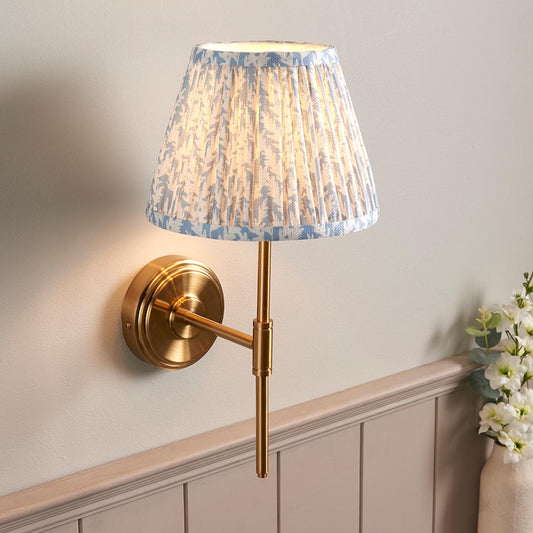 Step T Bar And Leaf 20cm Shell Bay Blue Shade Wall Light In Brushed Aged Brass