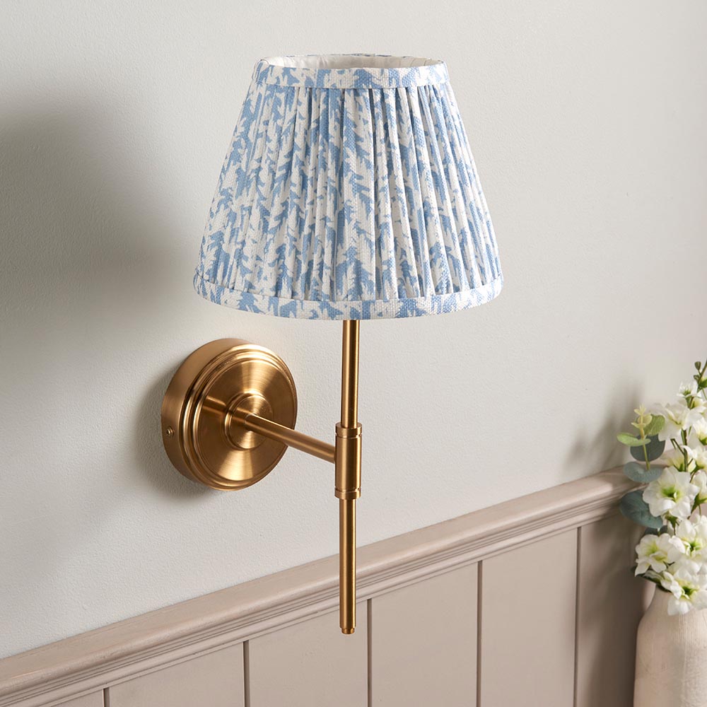 Step T Bar And Leaf 20cm Shell Bay Blue Shade Wall Light In Brushed Aged Brass