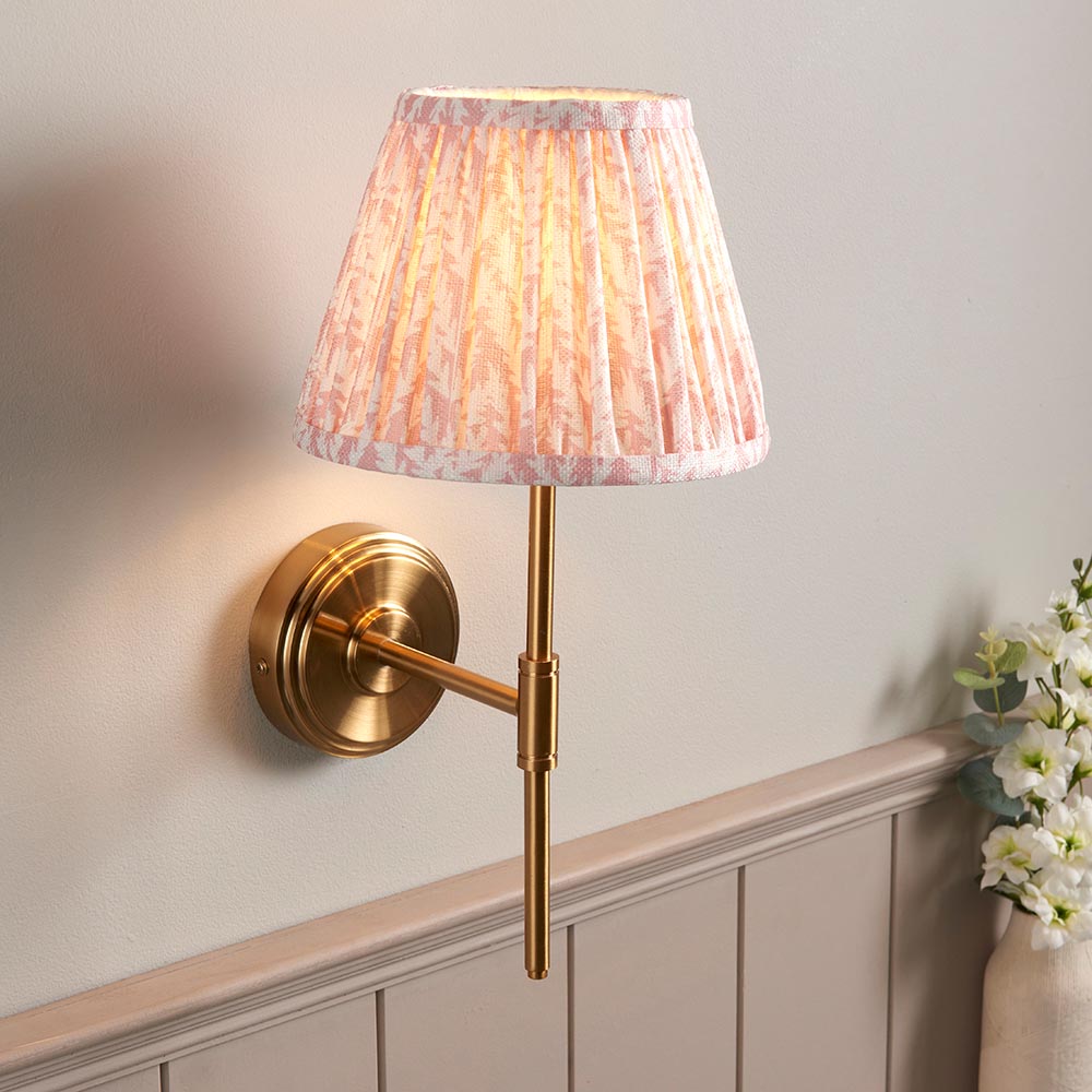 Step T Bar And Leaf 20cm Peachy Keen Shade Wall Light In Brushed Aged Brass