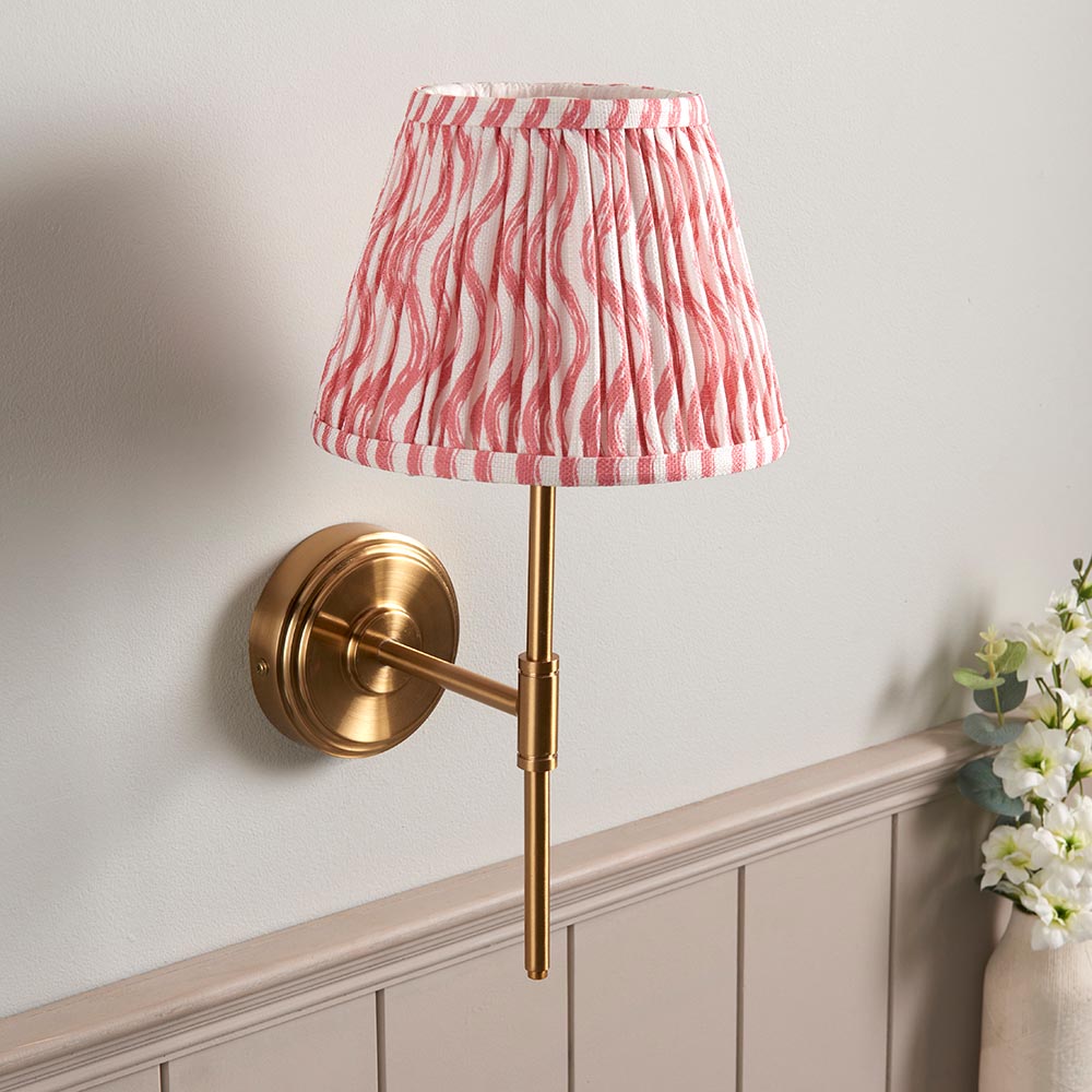 Step T Bar And Ripple 20cm Coral Pink Shade Wall Light In Brushed Aged Brass