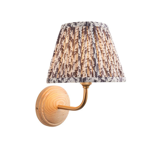Wood Arc And Leaf 20cm Pearl Grey Shade Wall Light In Brushed Aged Brass