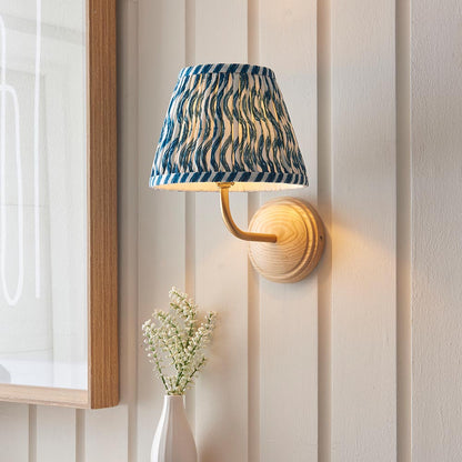 Wood Arc And Ripple 20cm Marlin Blue Shade Wall Light In Brushed Aged Brass
