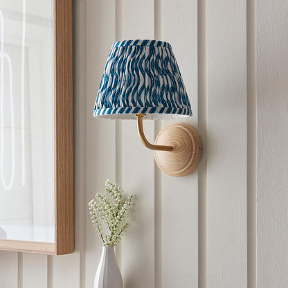 Wood Arc And Ripple 20cm Marlin Blue Shade Wall Light In Brushed Aged Brass