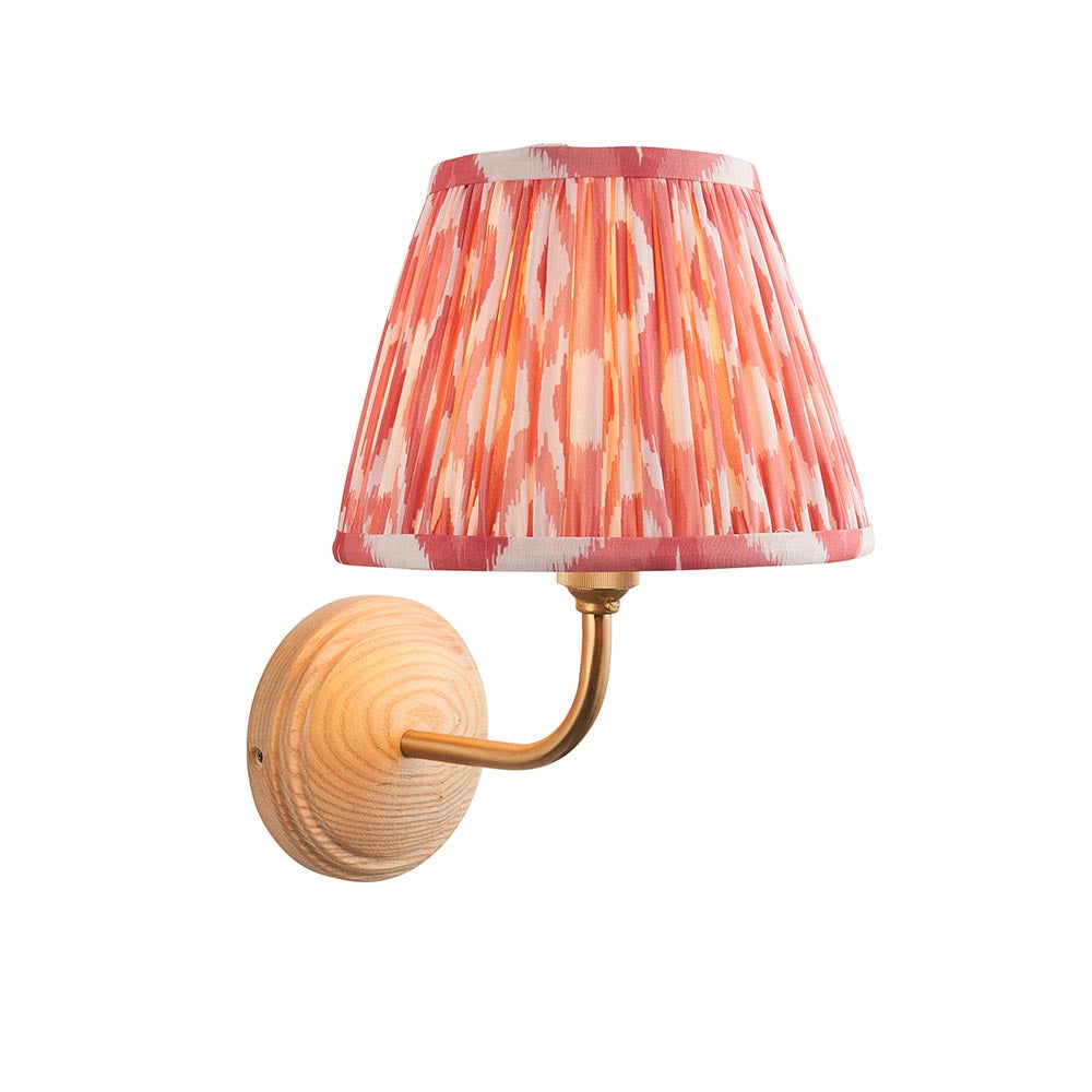 Wood Arc And Ikat 20cm Coral Pink Shade Wall Light In Brushed Aged Brass