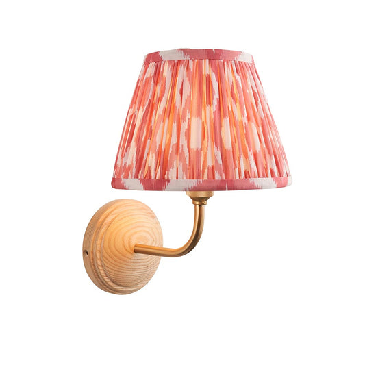 Wood Arc And Ikat 20cm Coral Pink Shade Wall Light In Brushed Aged Brass