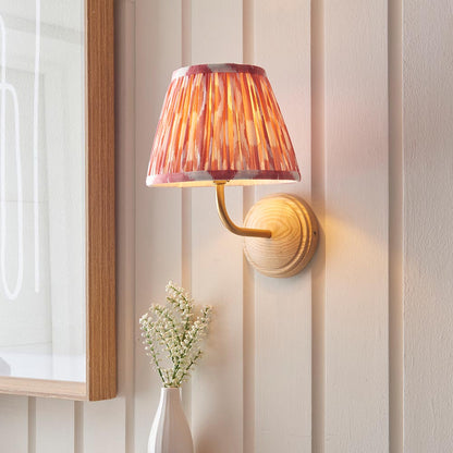 Wood Arc And Ikat 20cm Coral Pink Shade Wall Light In Brushed Aged Brass