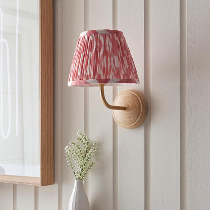 Wood Arc And Ikat 20cm Coral Pink Shade Wall Light In Brushed Aged Brass