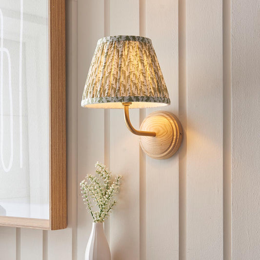 Wood Arc And Leaf 20cm Herb Garden Green Shade Wall Light In Brushed Aged Brass