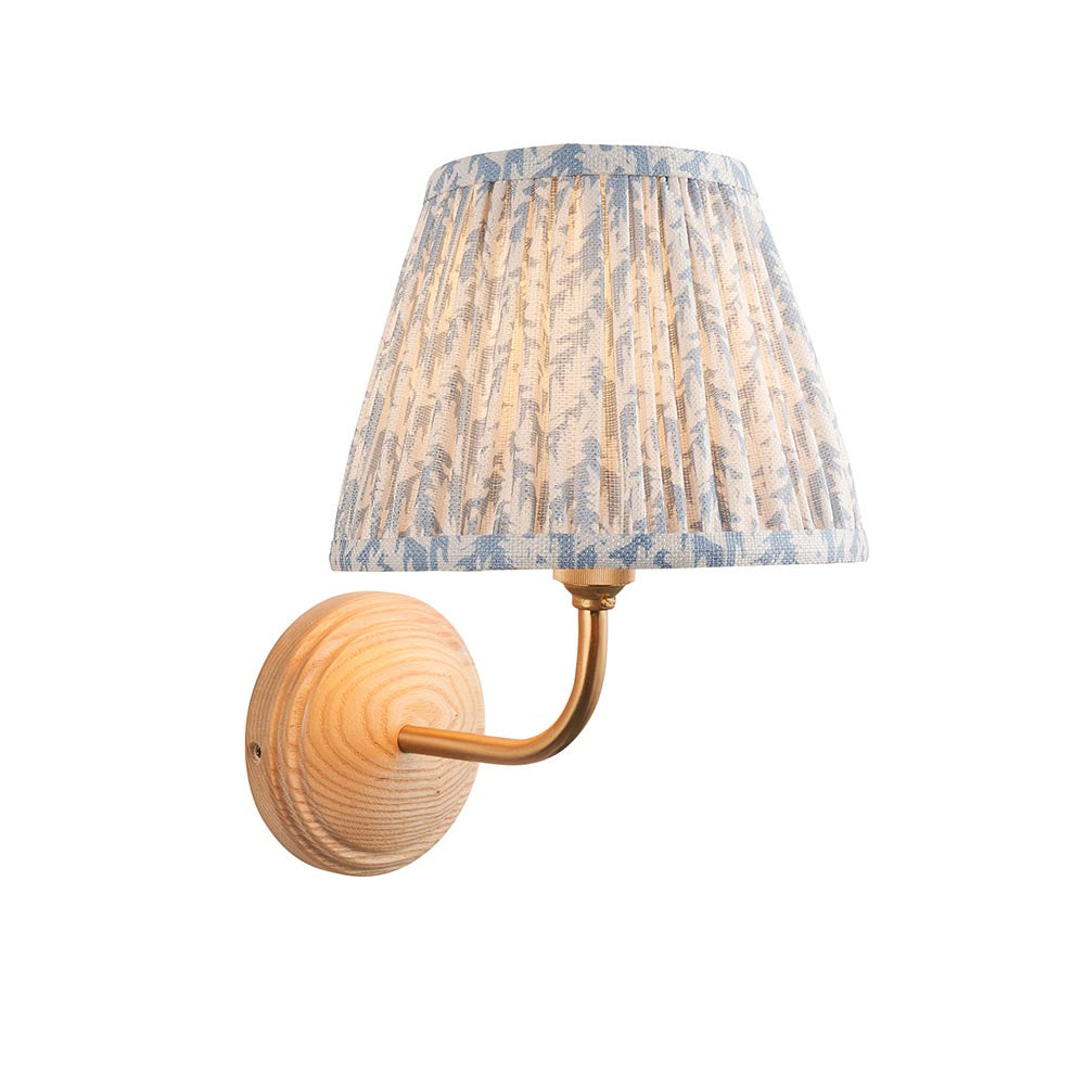 Wood Arc And Leaf 20cm Shell Bay Blue Shade Wall Light In Brushed Aged Brass