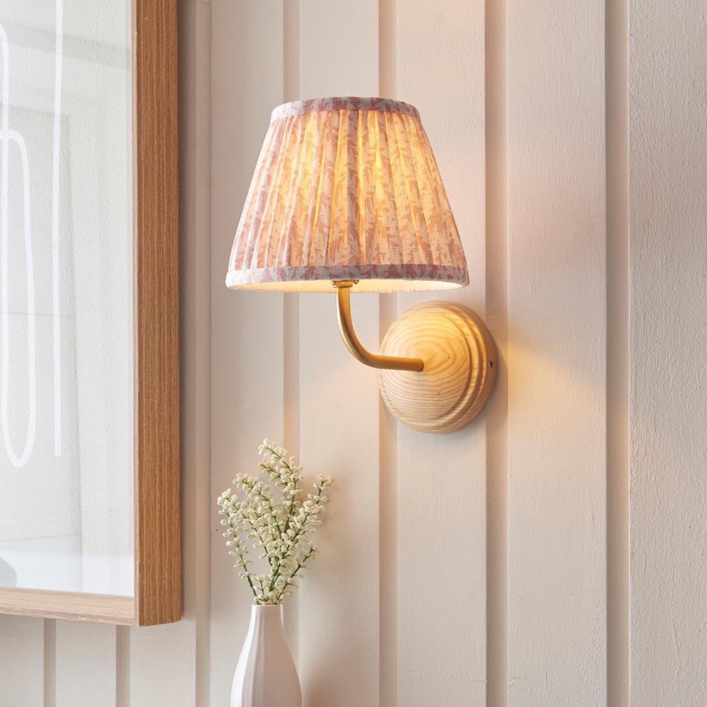 Wood Arc And Leaf 20cm Peachy Keen Shade Wall Light In Brushed Aged Brass