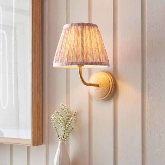 Wood Arc And Leaf 20cm Peachy Keen Shade Wall Light In Brushed Aged Brass