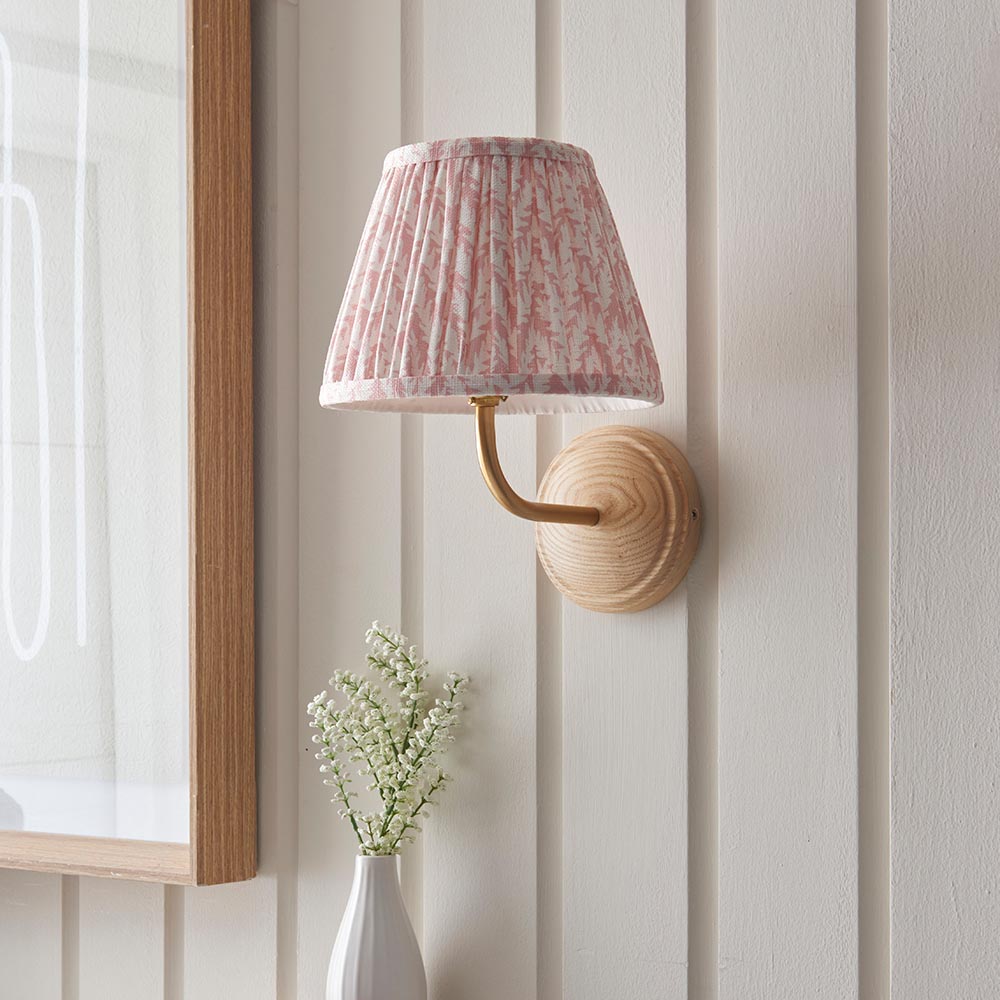 Wood Arc And Leaf 20cm Peachy Keen Shade Wall Light In Brushed Aged Brass