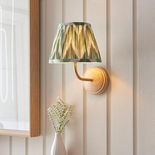 Wood Arc And Zigzag 20cm Cotswold Green Shade Wall Light In Brushed Aged Brass