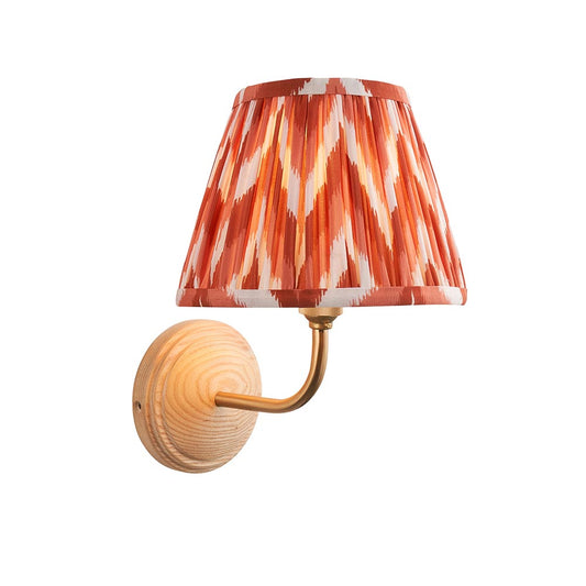 Wood Arc And Zigzag 20cm Apricot Orange Shade Wall Light In Brushed Aged Brass