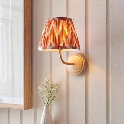 Wood Arc And Zigzag 20cm Apricot Orange Shade Wall Light In Brushed Aged Brass