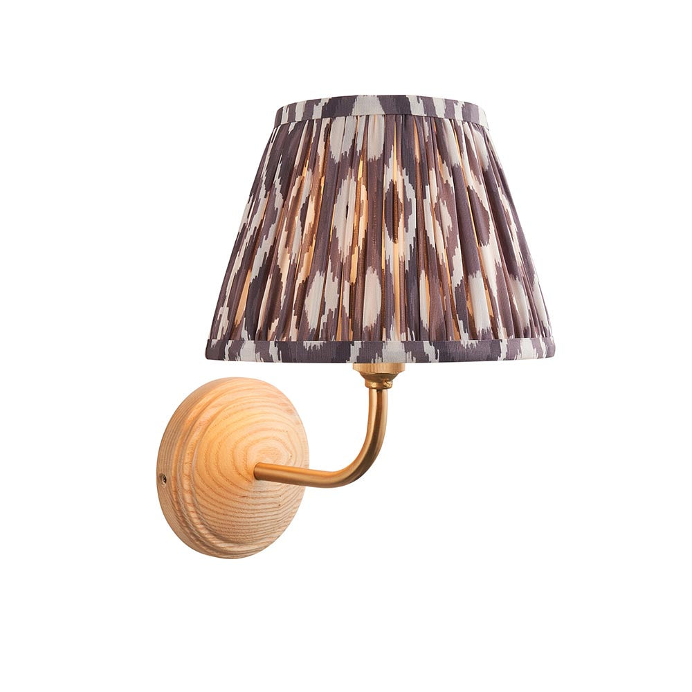 Wood Arc And Ikat 20cm Pearl Grey Shade Wall Light In Brushed Aged Brass