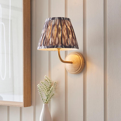 Wood Arc And Ikat 20cm Pearl Grey Shade Wall Light In Brushed Aged Brass