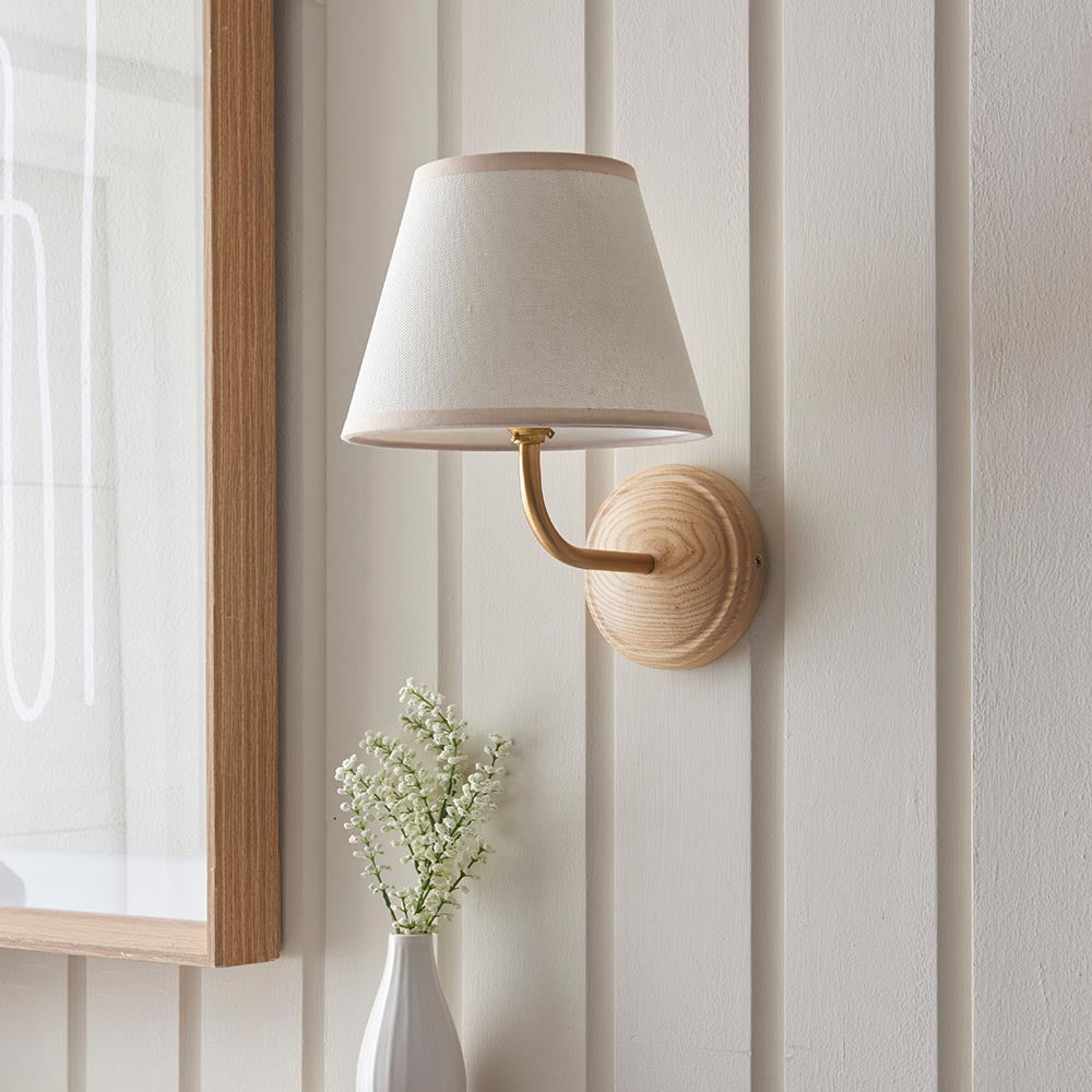 Wood Arc And Ivy 20cm Vintage White Shade Wall Light In Brushed Aged Brass