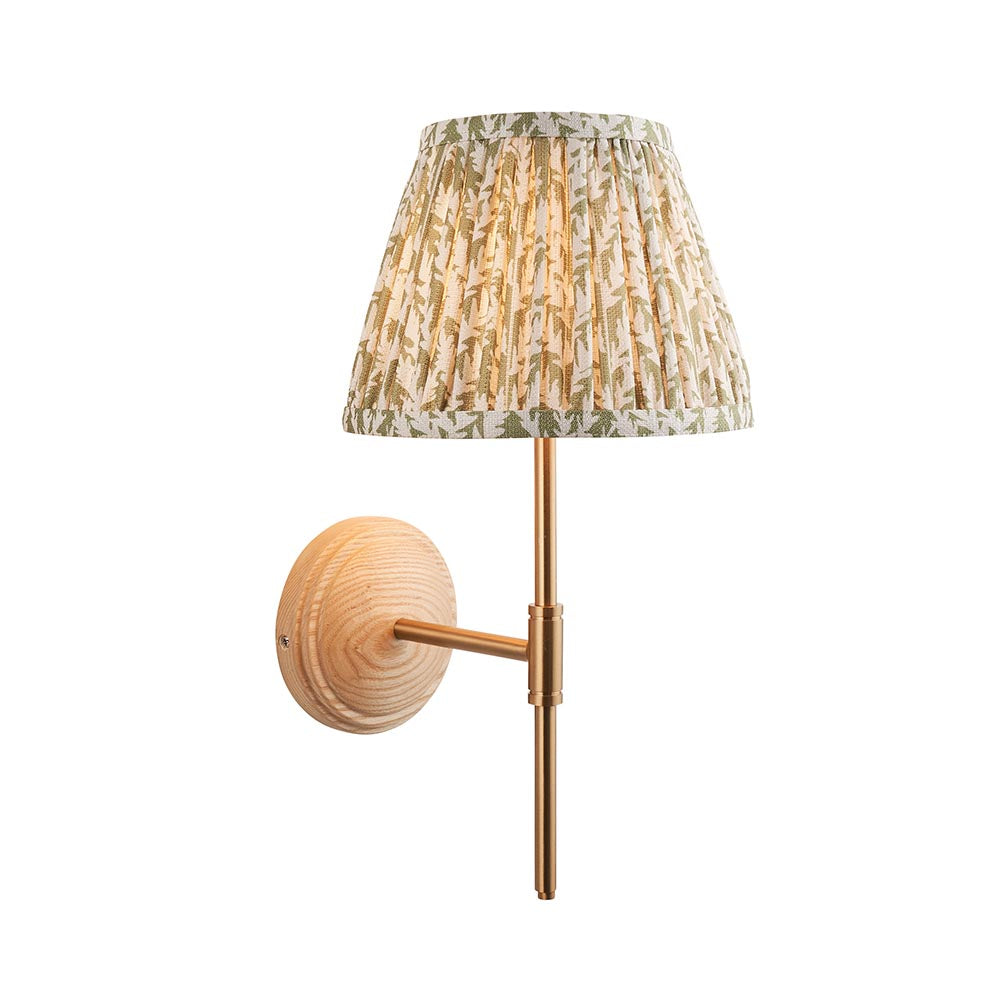 Wood T Bar And Leaf 20cm Herb Garden Green Shade Wall Light In Brushed Aged Brass