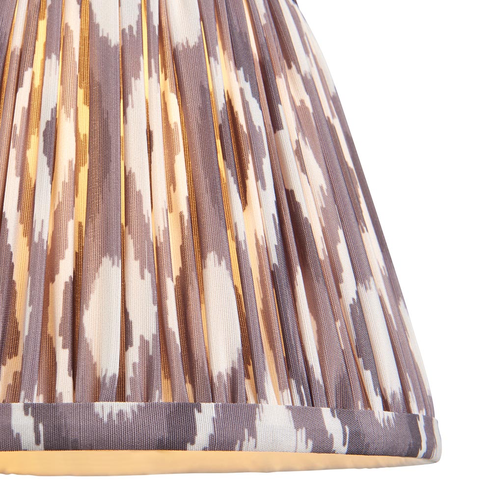 Wood T Bar And Ikat 20cm Pearl Grey Shade Wall Light In Brushed Aged Brass