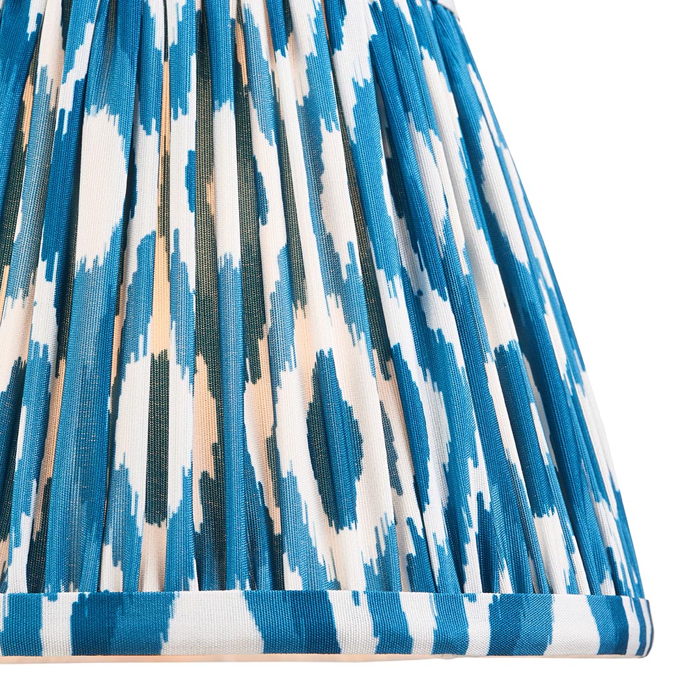 Wood T Bar And Ikat 20cm Marlin Blue Shade Wall Light In Brushed Aged Brass
