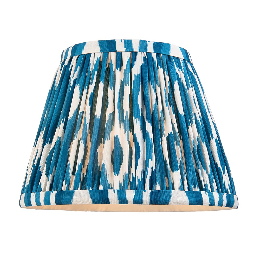Wood T Bar And Ikat 20cm Marlin Blue Shade Wall Light In Brushed Aged Brass