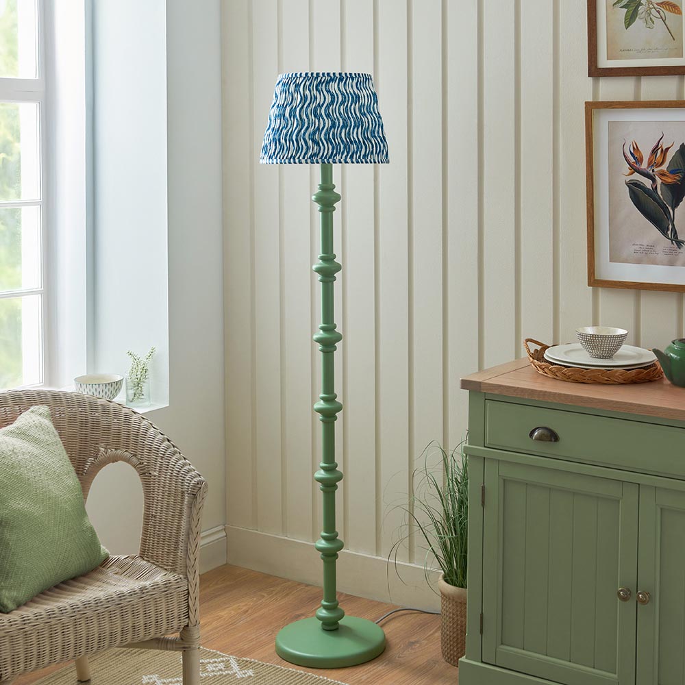 Carnaby And Ripple 35cm Marlin Blue Shade Floor Lamp With Satin Cotswold Green Base