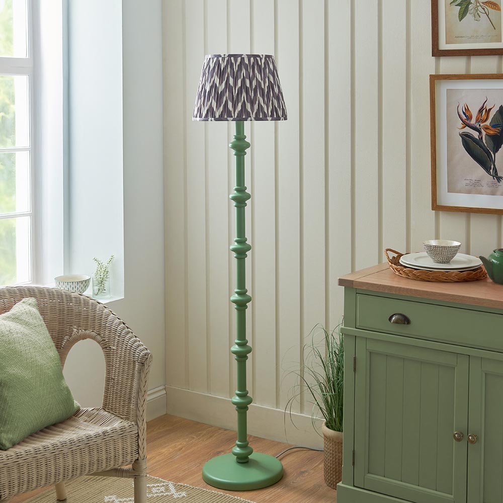 Carnaby And Zigzag 35cm Pearl Grey Shade Floor Lamp Satin Cotswold Green Base