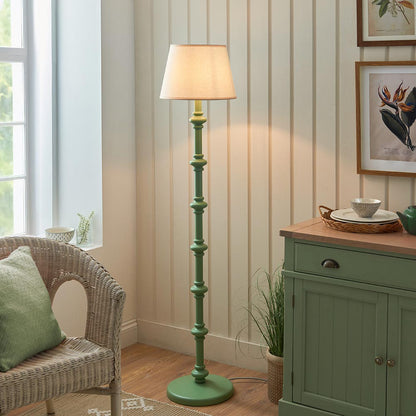 Carnaby And Ivy 35cm Vintage White Shade Floor Lamp With Satin Cotswold Green Base
