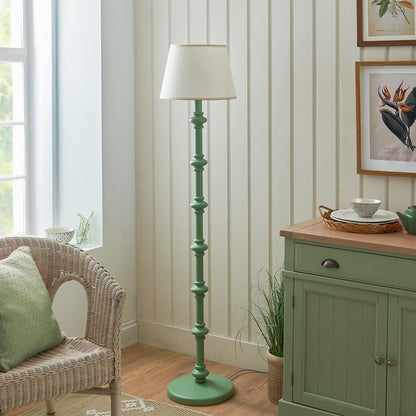 Carnaby And Ivy 35cm Vintage White Shade Floor Lamp With Satin Cotswold Green Base