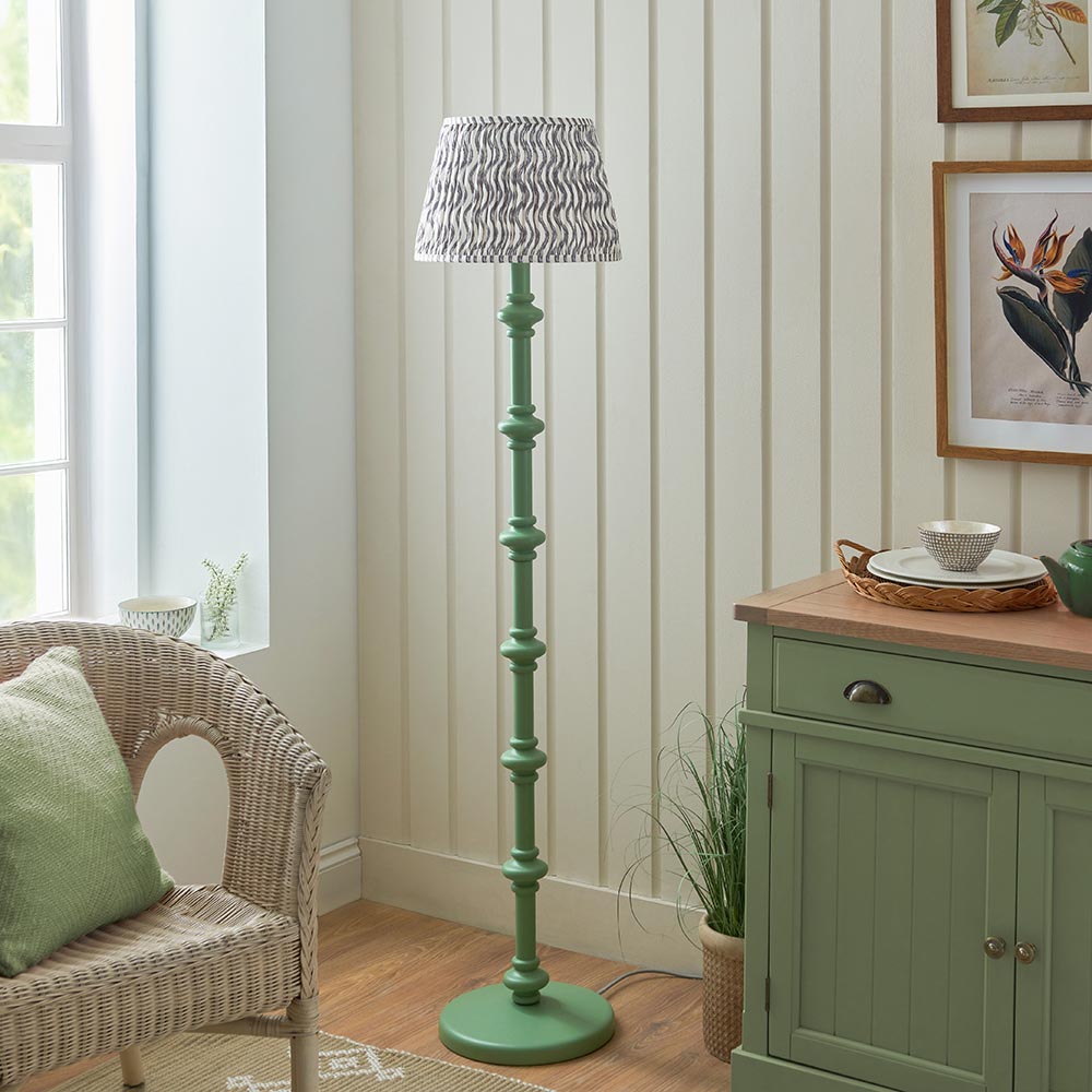 Carnaby And Ripple 35cm Pearl Grey Shade Floor Lamp With Satin Cotswold Green Base