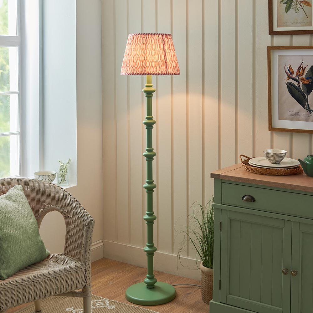 Carnaby And Ripple 35cm Coral Pink Shade Floor Lamp With Satin Cotswold Green Base