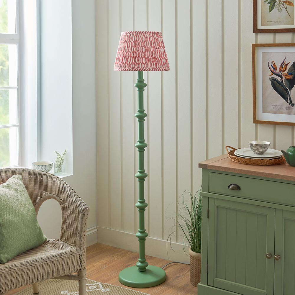 Carnaby And Ripple 35cm Coral Pink Shade Floor Lamp With Satin Cotswold Green Base