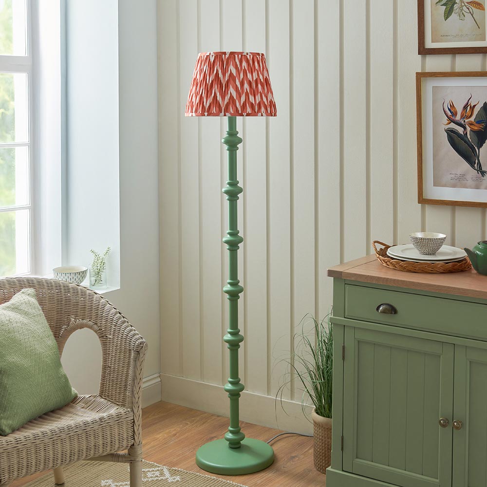Carnaby And Zigzag 35cm Apricot Orange Shade Floor Lamp Satin Cotswold Green Base