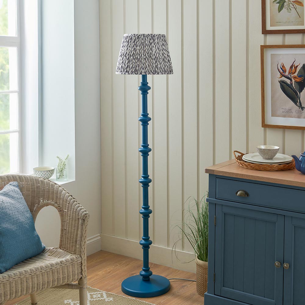 Carnaby And Leaf 35cm Pearl Grey Shade Floor Lamp With Satin Marlin Blue Base