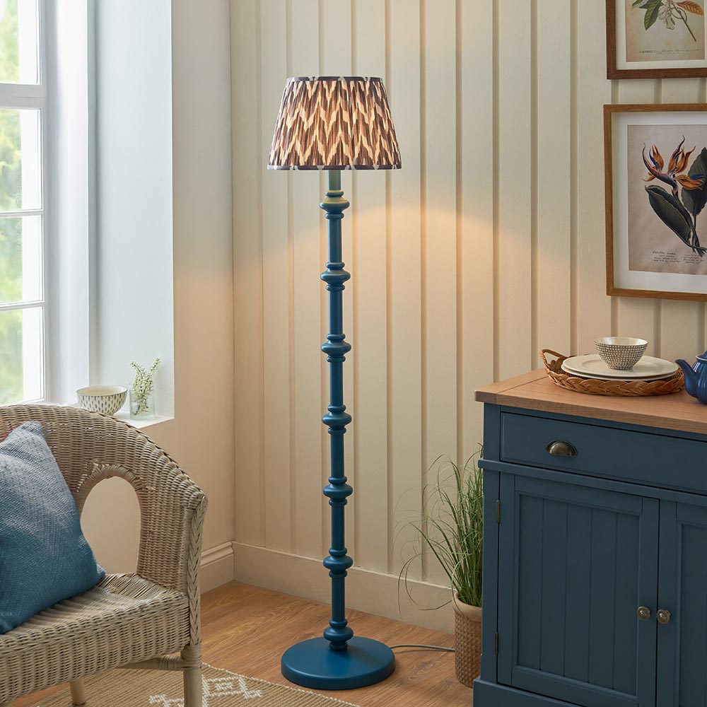 Carnaby And Zigzag 35cm Pearl Grey Shade Floor Lamp Satin Marlin Blue Base