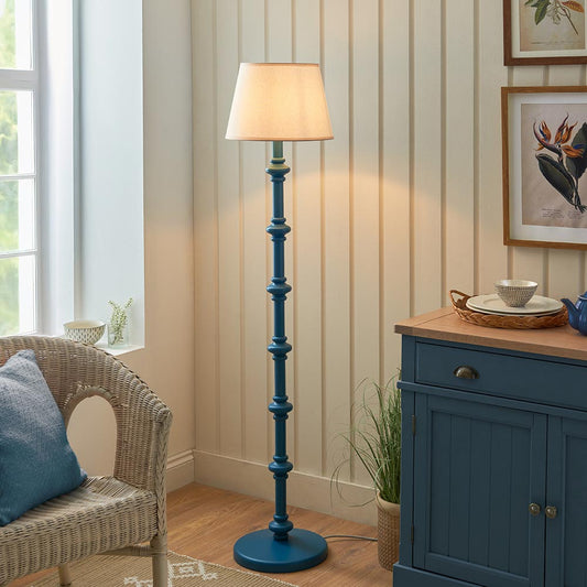 Carnaby And Ivy 35cm Vintage White Shade Floor Lamp With Satin Marlin Blue Base