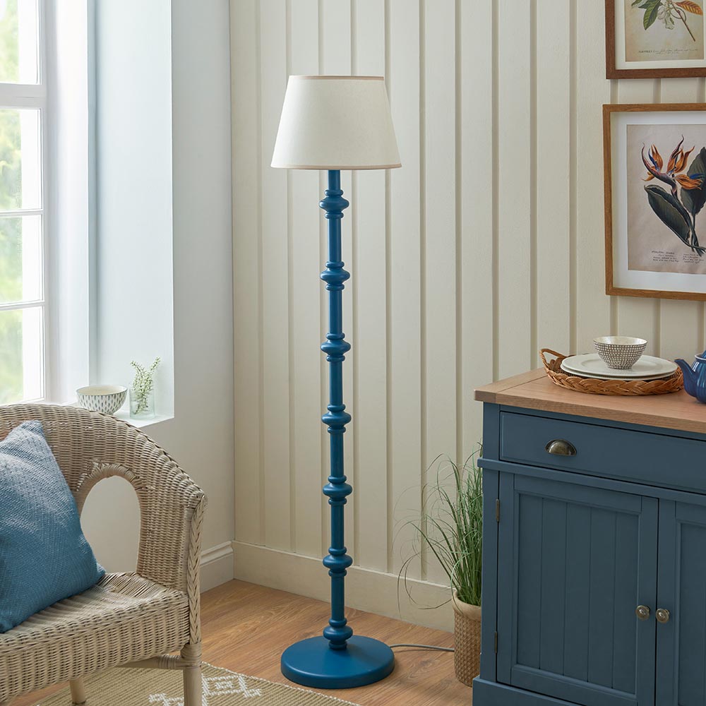Carnaby And Ivy 35cm Vintage White Shade Floor Lamp With Satin Marlin Blue Base