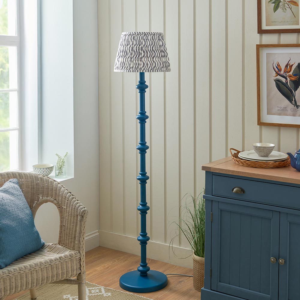 Carnaby And Ripple 35cm Pearl Grey Shade Floor Lamp With Satin Marlin Blue Base